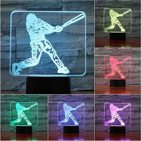 Image of Baseball Player Action Figure 3D Illusion Lamp Night Light