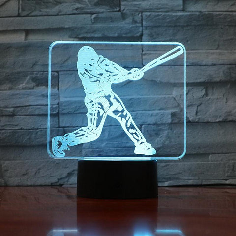 Image of Baseball Player Action Figure 3D Illusion Lamp Night Light