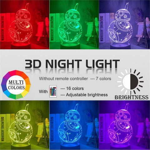 Image of Bb8 Robot 3D Illusion Lamp Night Light