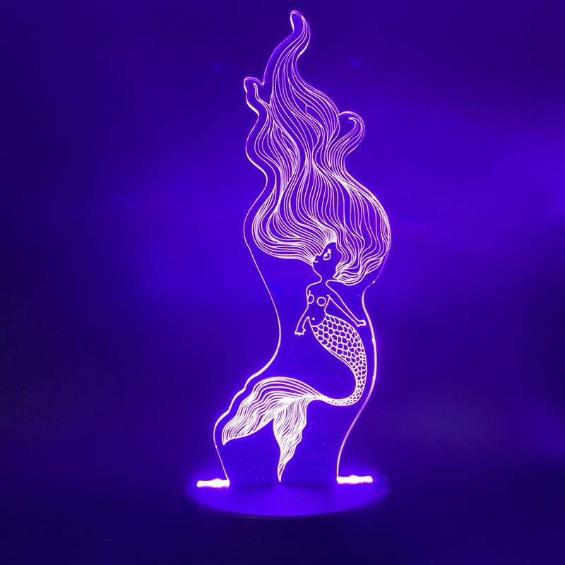 Beautiful Mermaid Figure 3D Illusion Lamp Night Light