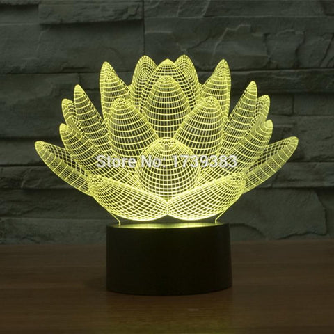 Image of Blooming Lotus Flower 3D Illusion Lamp Night Light