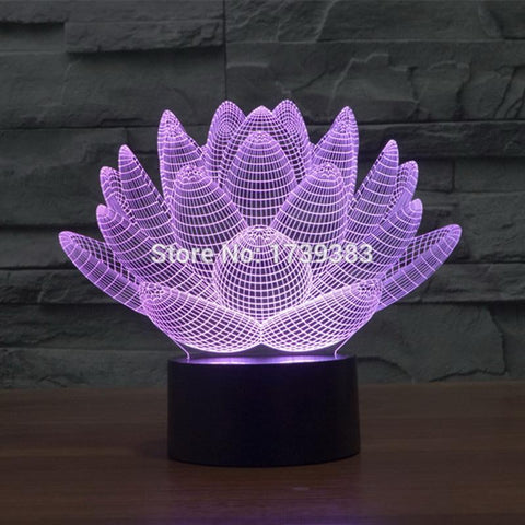 Image of Blooming Lotus Flower 3D Illusion Lamp Night Light