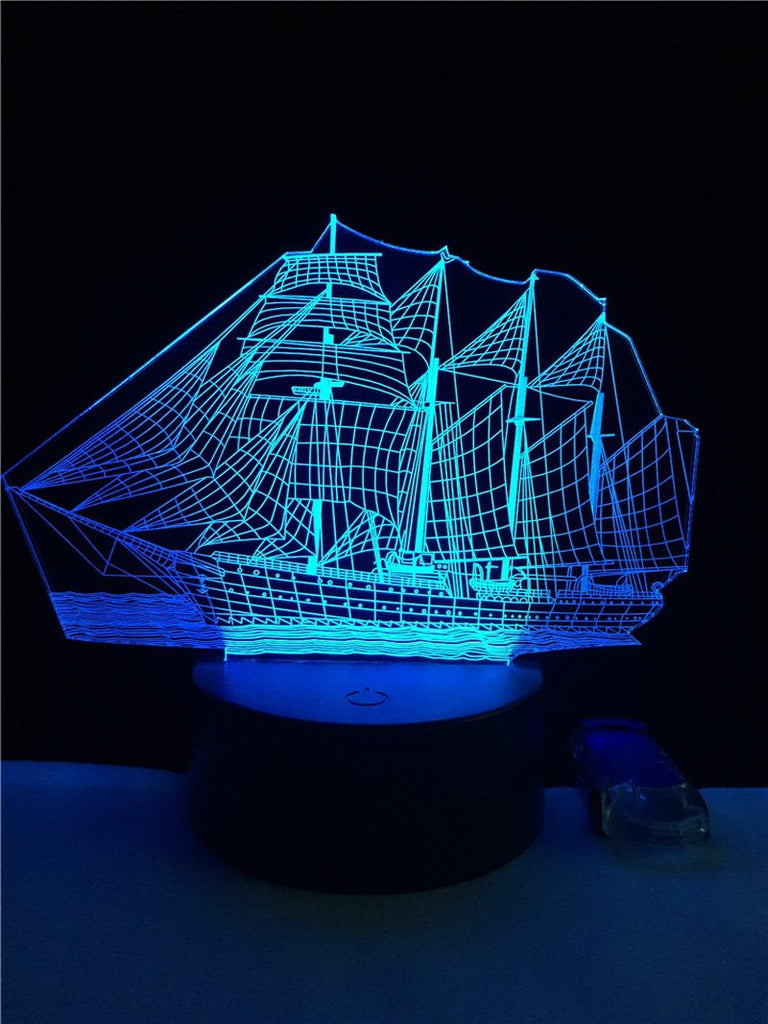 Boat Steamship 3D Illusion Lamp Night Light
