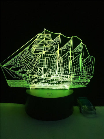 Image of Boat Steamship 3D Illusion Lamp Night Light