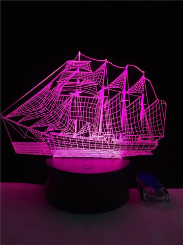 Image of Boat Steamship 3D Illusion Lamp Night Light