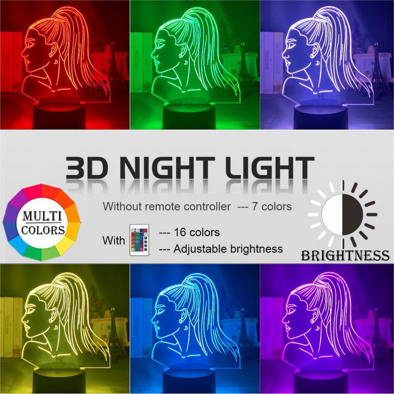 Celebrity Singer Ariana Grande Face 3D Illusion Lamp Night Light 4797