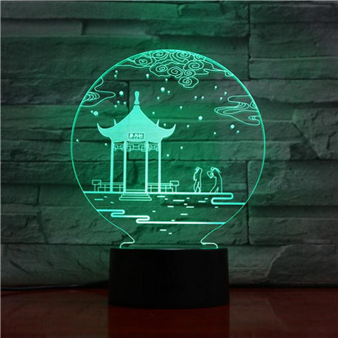 Image of Chinese Culture Pavilion 3D Illusion Lamp Night Light