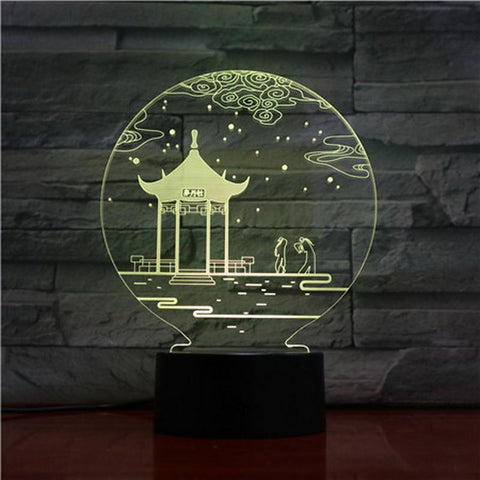 Image of Chinese Culture Pavilion 3D Illusion Lamp Night Light