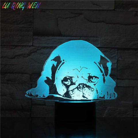 Image of Chinese Pug Sensor Fixture Room 3D Illusion Lamp Night Light