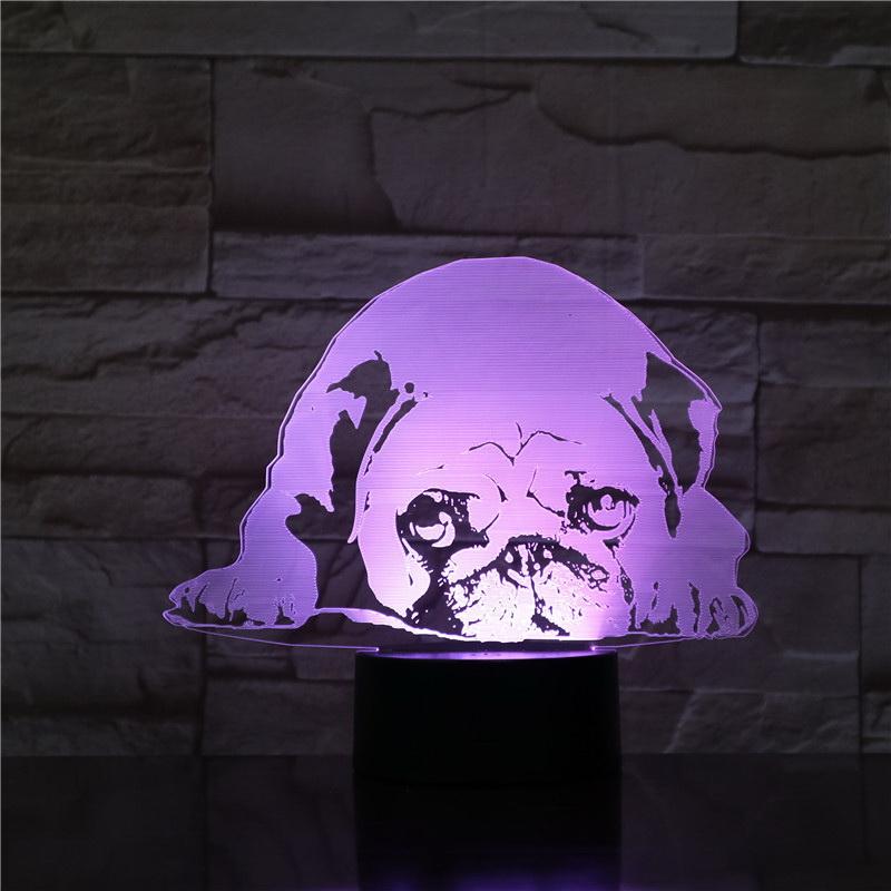 Chinese Pug Sensor Fixture Room 3D Illusion Lamp Night Light