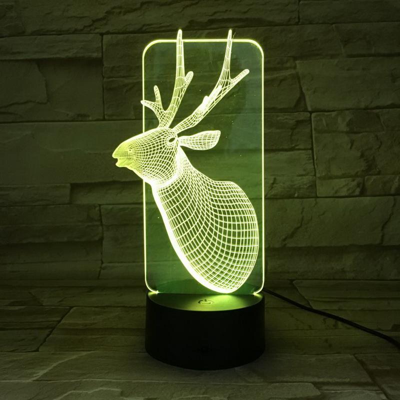 Christmas deer Animals Elk 3D Illusion Lamp Night Light