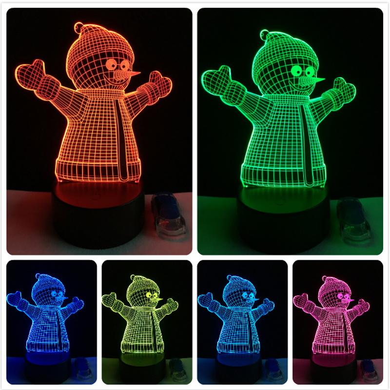 Christmas Xmas Snowman Kawaii 3D Illusion Lamp Night Light