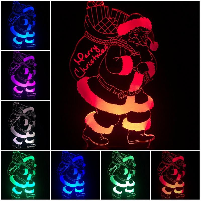 Christms Xmas Santa Claus 3D Illusion Lamp Night Light