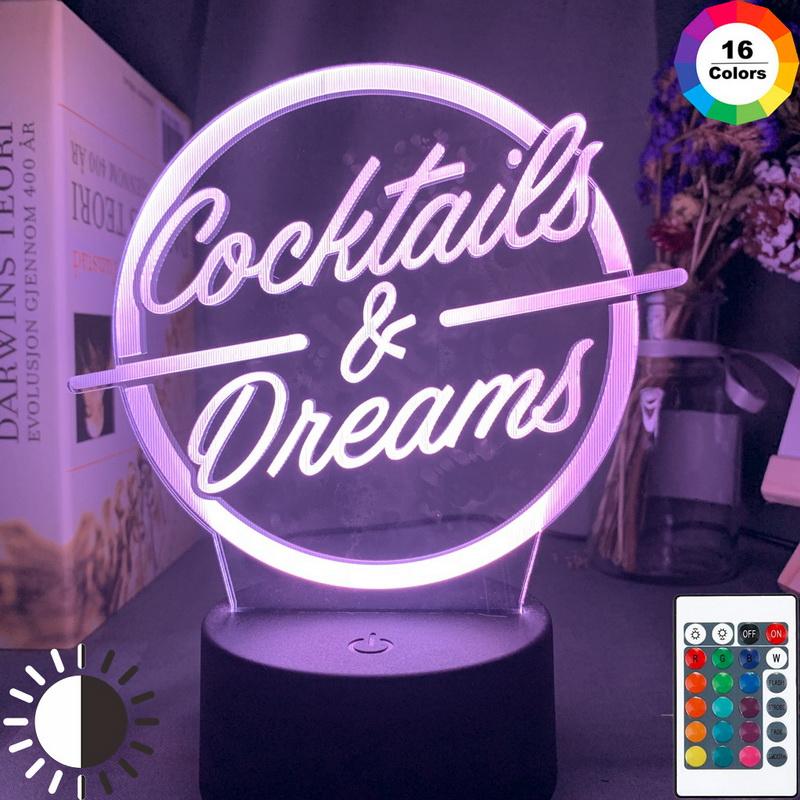 Cocktails Dreams Sign 3D Illusion Lamp Night Light