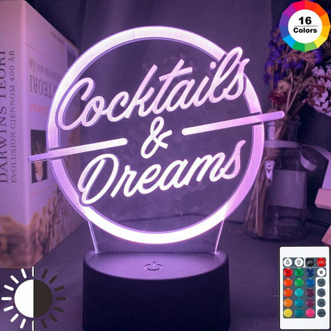 Image of Cocktails Dreams Sign 3D Illusion Lamp Night Light