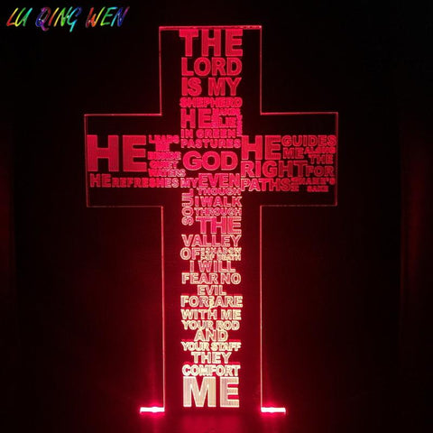Image of Crucifix Cross Psalm 23 The Lord Is My Shepherd 3D Illusion Lamp Night Light