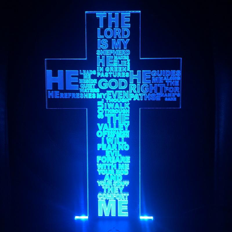Crucifix Cross Psalm 23 The Lord Is My Shepherd 3D Illusion Lamp Night Light