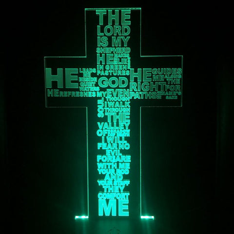 Image of Crucifix Cross Psalm 23 The Lord Is My Shepherd 3D Illusion Lamp Night Light