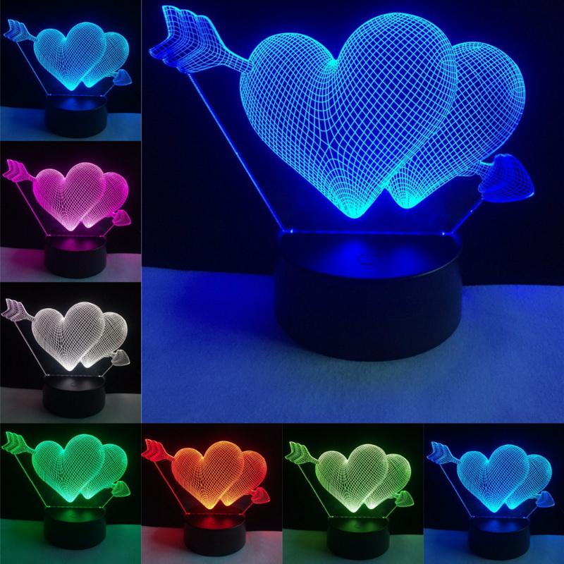 Cupid Heart 3D Illusion Lamp Night Light