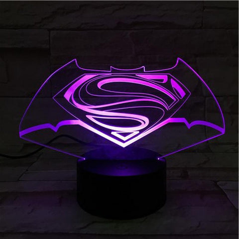 Image of Dc Justice League Superman Batman Logo 3D Illusion Lamp Night Light