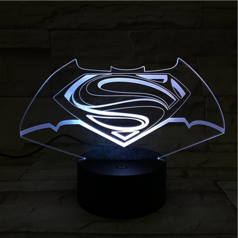 Dc Justice League Superman Batman Logo 3D Illusion Lamp Night Light