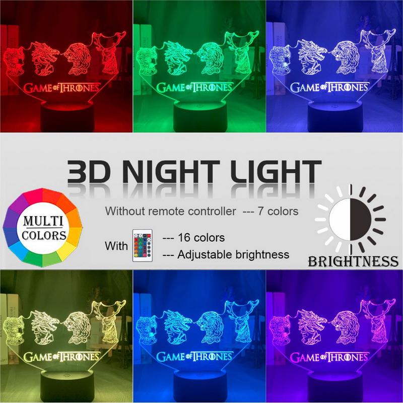 Drama Series Game of Thrones Family Emblems 3D Illusion Lamp Night Light
