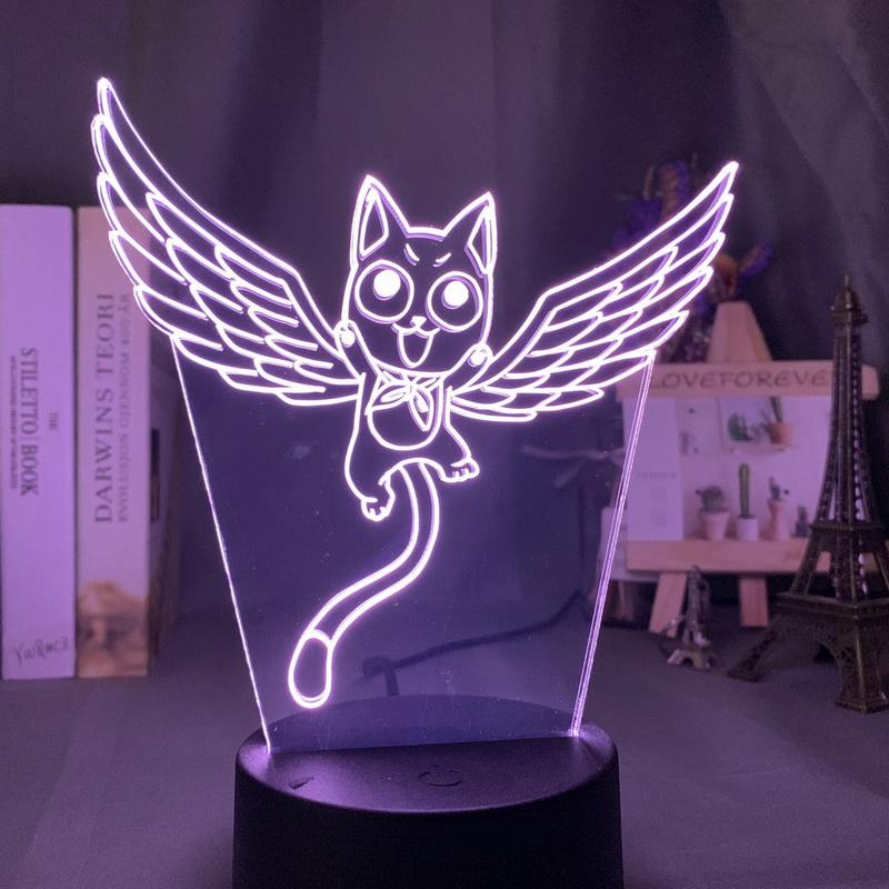 Fairy Tail Cat Happy Fly Figure 3D Illusion Lamp Night Light