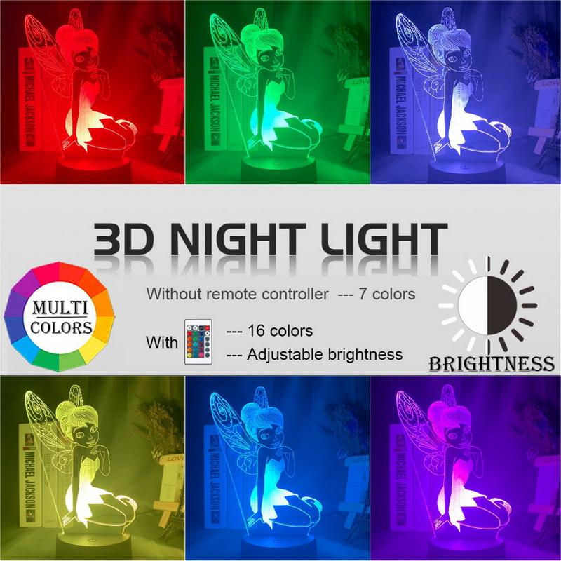 Fairy Tinkerbell Figure 3D Illusion Lamp Night Light
