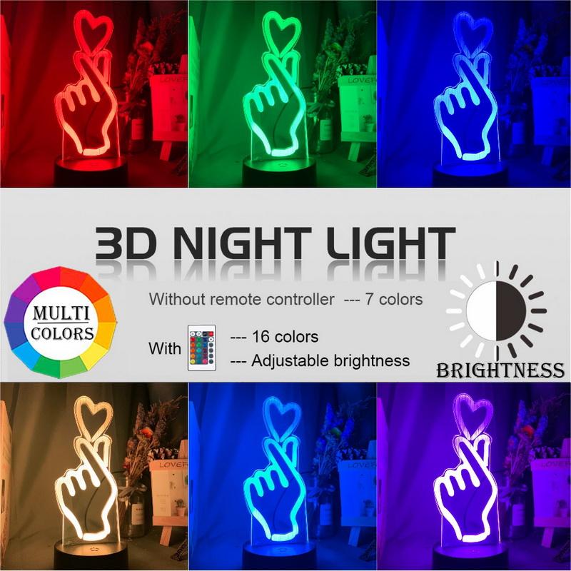Finger Heart 3D Illusion Lamp Night Light