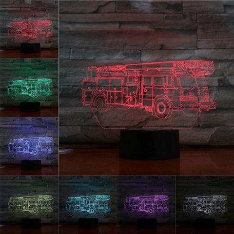 Image of Fire Fighter Car 3D Illusion Lamp Night Light