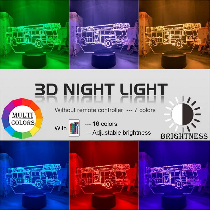 Fire Truck 3D Illusion Lamp Night Light