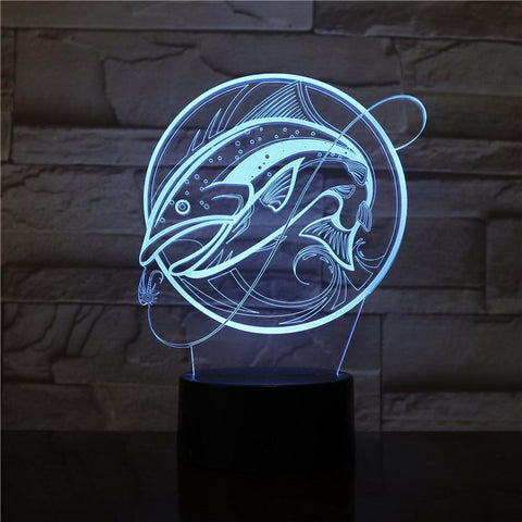 Image of Fishing Fish Shpe 3D Illusion Lamp Night Light