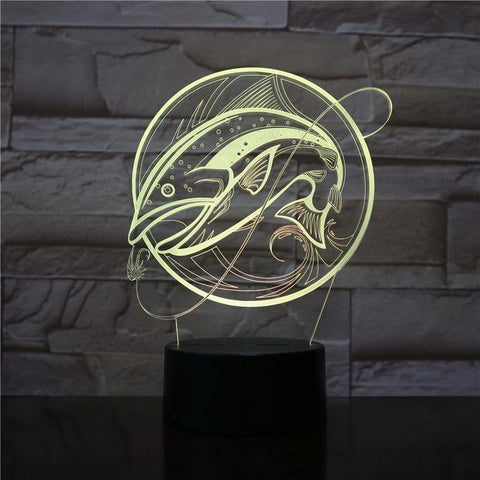 Image of Fishing Fish Shpe 3D Illusion Lamp Night Light