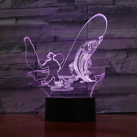 Fishing Man Shape 3D Illusion Lamp Night Light