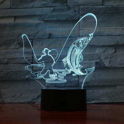 Fishing Man Shape 3D Illusion Lamp Night Light