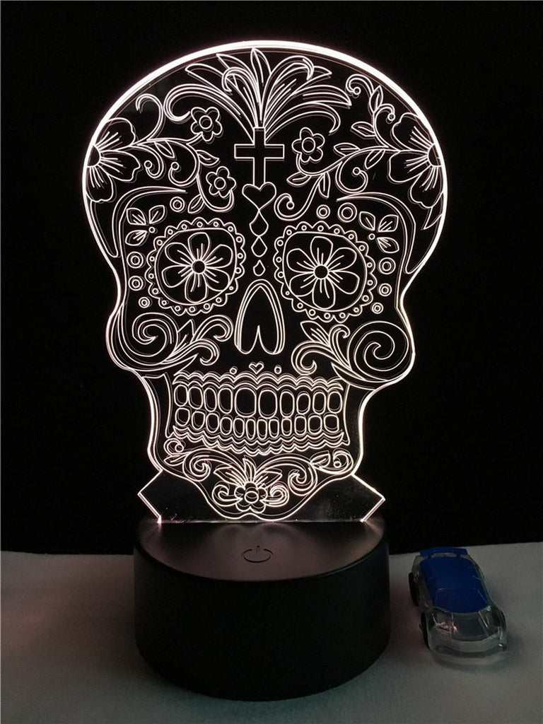 Flower Skull Bulb 3D Illusion Lamp Night Light