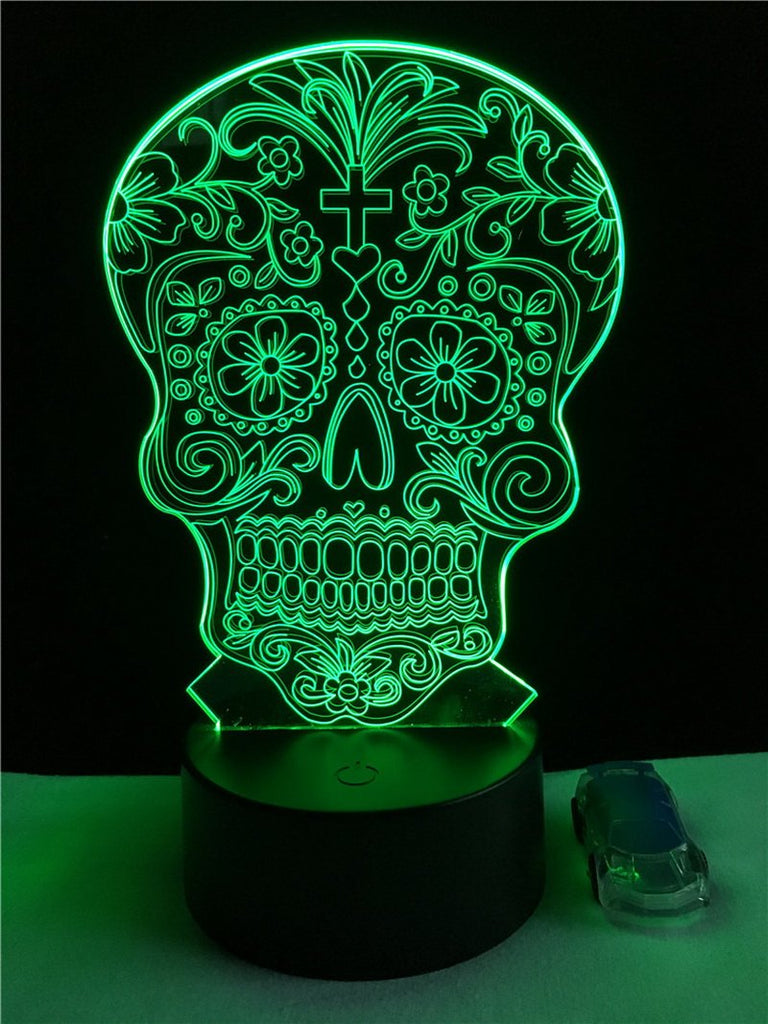 Flower Skull Bulb 3D Illusion Lamp Night Light