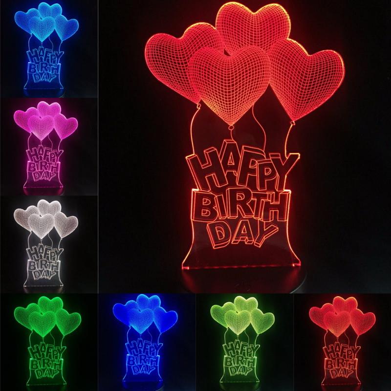 Four Heart Happy 3D Illusion Lamp Night Light