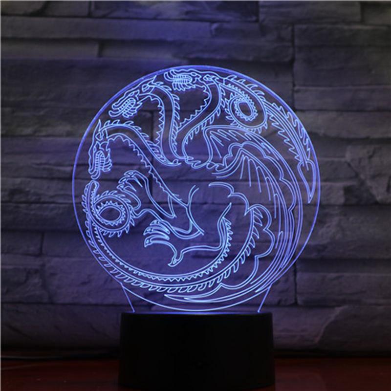Game of Throne Iron Dragon Shape 3D Illusion Lamp Night Light