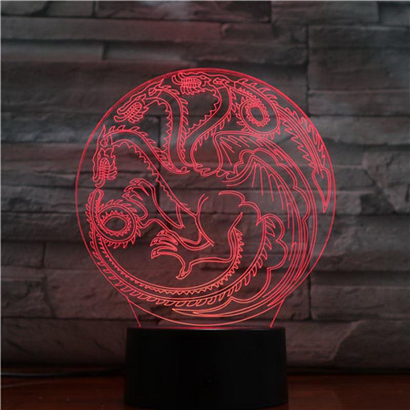 Game of Throne Iron Dragon Shape 3D Illusion Lamp Night Light