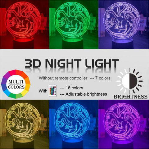 Image of Game of Thrones House Targaryen Family Emblems Kids 3D Illusion Lamp Night Light