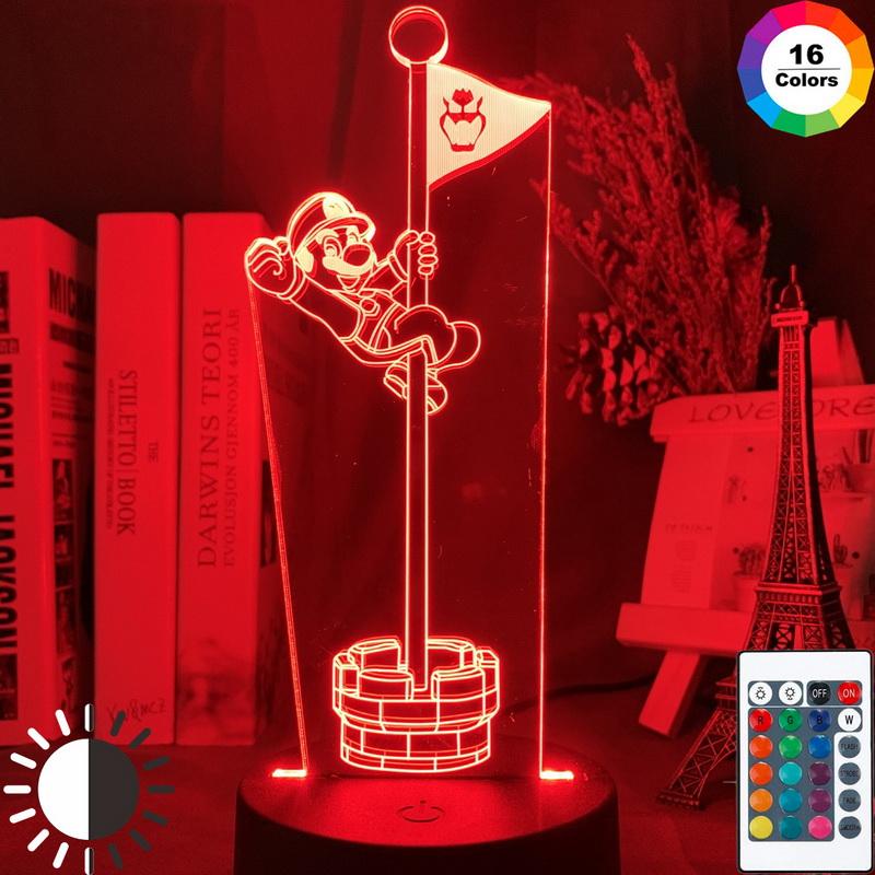 Game Super Mario Bros Flag 3D Illusion Lamp Night Light