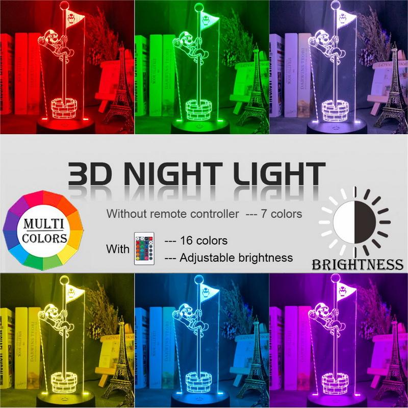 Game Super Mario Bros Flag 3D Illusion Lamp Night Light