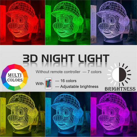 Image of Game Super Mario Head 3D Illusion Lamp Night Light