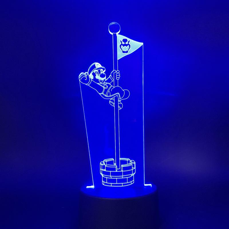 Game Super Mario The Goal Pole Flag 3D Illusion Lamp Night Light