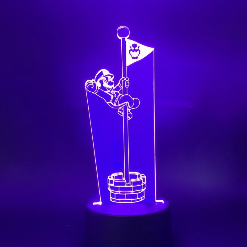 Game Super Mario The Goal Pole Flag 3D Illusion Lamp Night Light