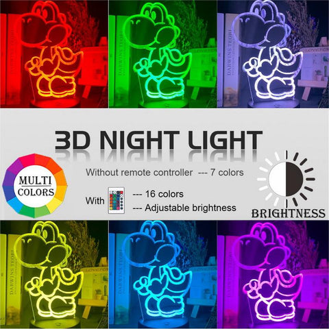 Image of Game Super Mario Yoshi Figure 3D Illusion Lamp Night Light