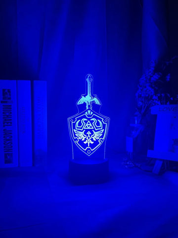 Image of Game The Legend of Zelda Links Sword and Shield Sign Child Room 3D Illusion Lamp Night Light