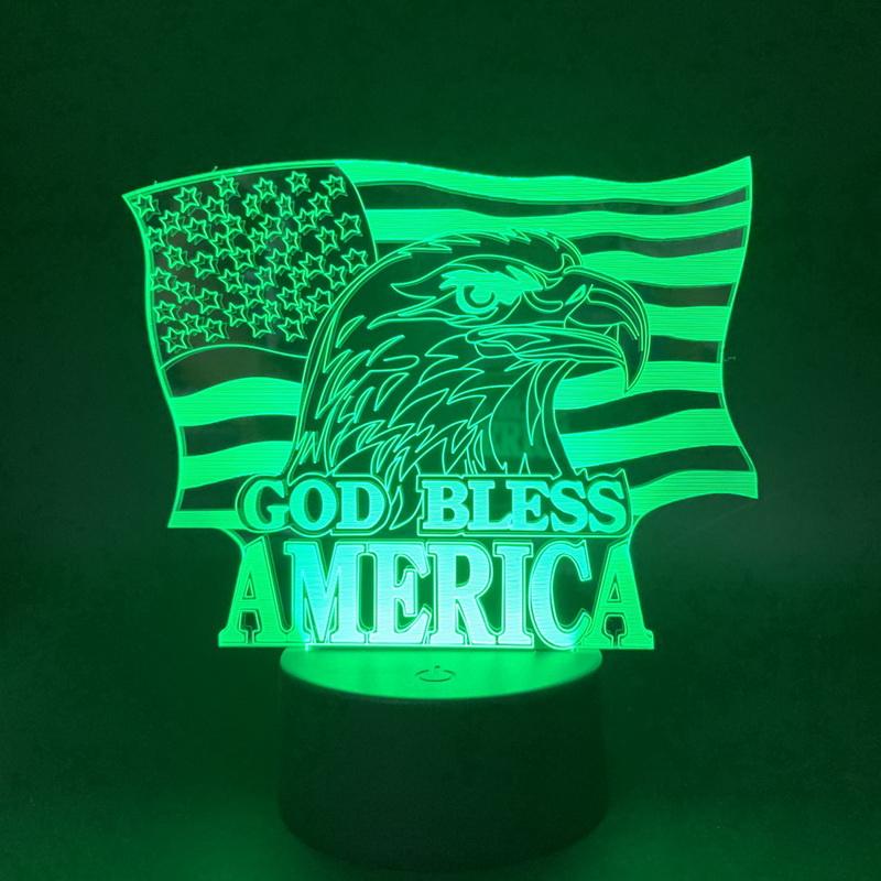 God Bless America Logo Flag 3D Illusion Lamp Night Light