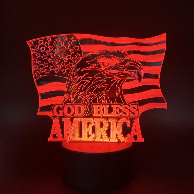 God Bless America Logo Flag 3D Illusion Lamp Night Light
